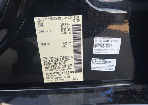 2020 Nissan Altima S Fwd из США, поврежденный, VIN 1N4BL4BV9LC243198